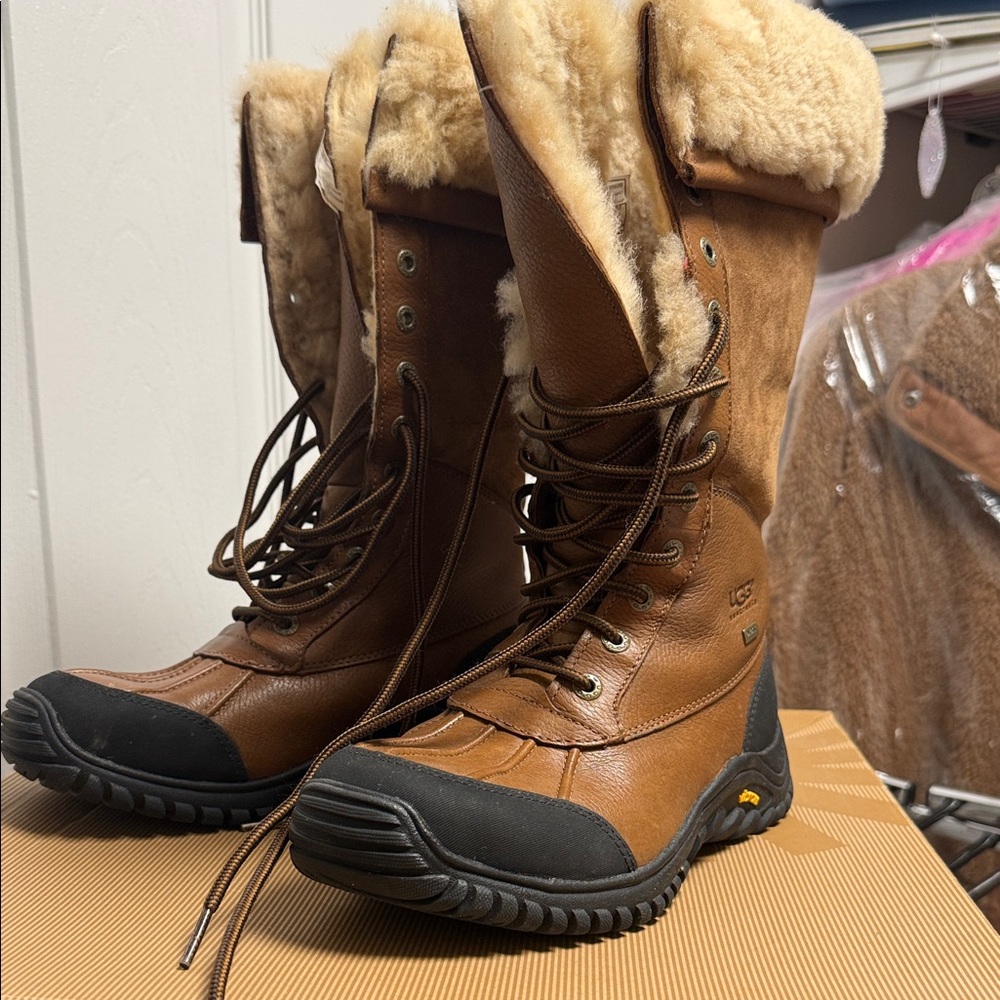UGG Brown Leather and Suede Shearling-Lined Lace-Up Boots